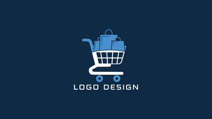 Bold shopping cart logo on a blue background, ideal for ecommerce platforms, retail apps, delivery services, or online store branding. © Ahmed