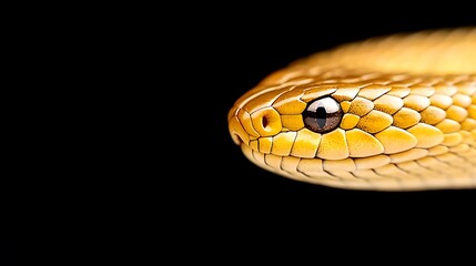 Fototapeta premium Golden Snake Head Macro Close-up Black Background