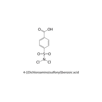 4-[(Dichloroamino)sulfonyl]-benzoic acid skeletal structure. sulfonyl acid compound schematic illustration. Simple diagram, chemical formula.