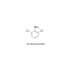 2,6-Dichloroaniline skeletal structure. halogen aniline compound schematic illustration. Simple diagram, chemical formula.