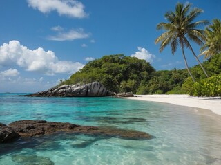 Fototapeta premium Tropical Beach with Palm Trees and Clear Water