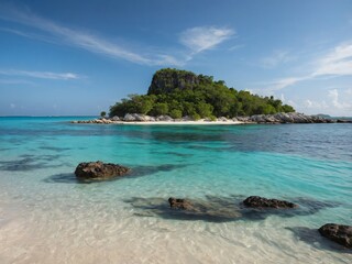 Fototapeta premium Tropical Beach with Palm Trees and Clear Water