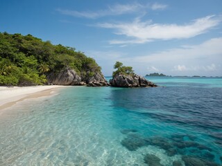 Fototapeta premium Tropical Beach with Palm Trees and Clear Water