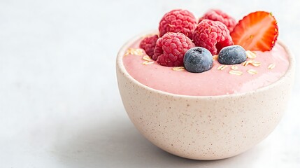 Healthy Pink Smoothie Bowl with Berries and Oats