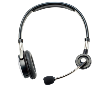 Call center headset with microphone for customer service work on a transparent background