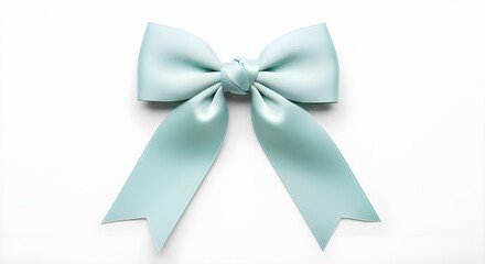 Naklejka premium Light blue satin ribbon bow on white background