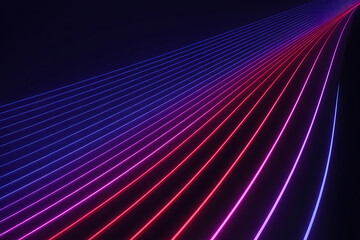 Curved neon lines in red, blue, and purple forming abstract digital wave pattern on dark background with vibrant energy