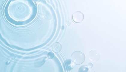 Clean Water Ripples and Transparent Bubbles on Light Blue Background
