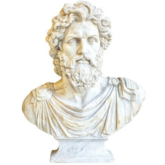 Obraz premium Classic white marble sculpture bust of ancient philosopher with detailed facial features and flowing robes
