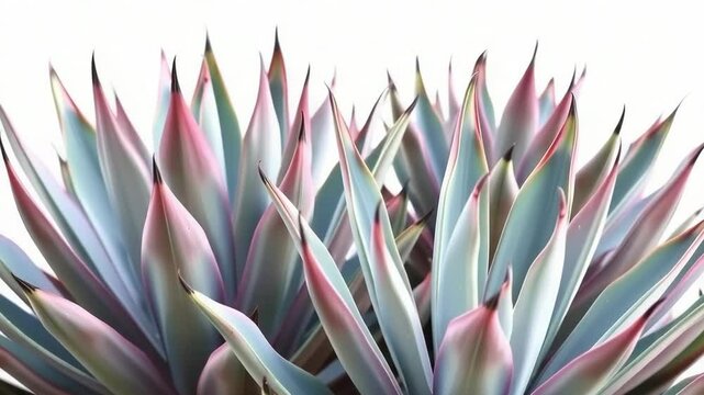 Closeup view of a vibrant agave plant with spiky blue and pink leaves