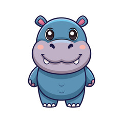 Naklejka premium Cute blue cartoon hippopotamus with pink cheeks animal