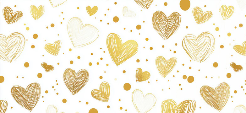 Gold and White Heart Pattern with Dots for Backgrounds and Textiles.
