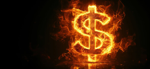 Flaming dollar sign symbolizing wealth and financial power in vibrant fire.