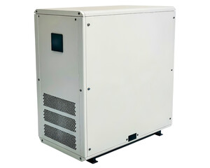 Industrial power inverter cabinet for renewable energy systems on a transparent background