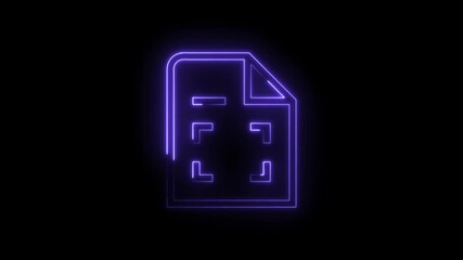 Glowing purple neon outline animation of a document with qr code on black background - Powered by Adobe