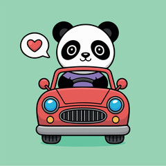 Cute panda driving car cartoon vector illustration adorable animal vehicle transportation design happy ride vector
