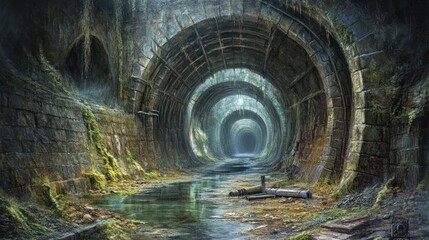 Naklejka premium Ruined tunnel waterway