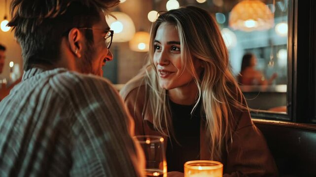 selective focus sweet young couple spending quality time together during romantic evening