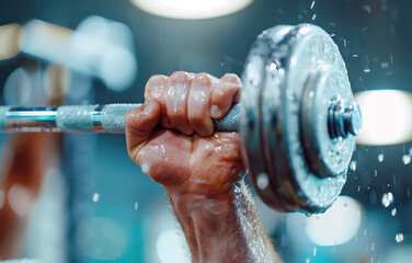 Unrecognizable Bodybuilder muscular with barbell, Muscle Weight Training or Body Building exercising concept, gym fitness advertising