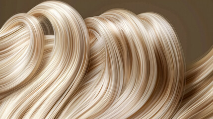 Long, luxurious golden blonde hair with soft waves and curls, shine and healthy texture against a dark background. AI generated