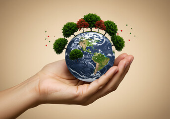 Protecting Our Planet: A Hand Holding the Earth with Lush Greenery