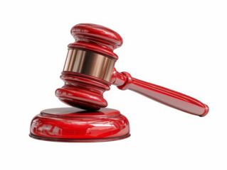 Wooden gavel used in court or auction on white background