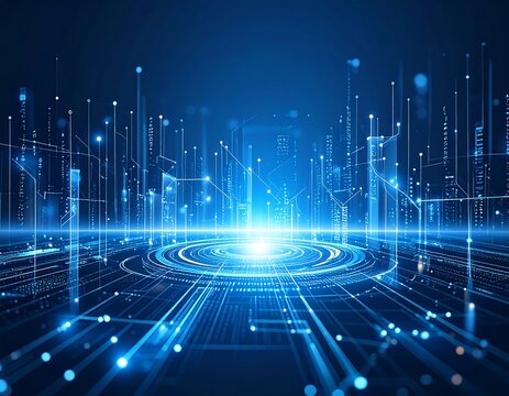 Futuristic city with digital network