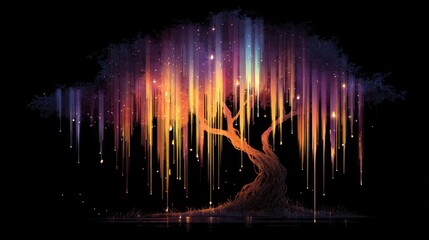 A mystical tree with glowing tendrils