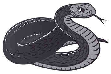 Fototapeta premium A detailed illustration of a black snake coiled on white