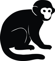Silhouette Capuchin monkey sitting illustration isolated on white background Vector Illustrator