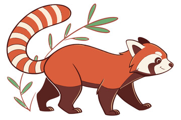 Fototapeta premium A cute red panda walks through green bamboo leaves