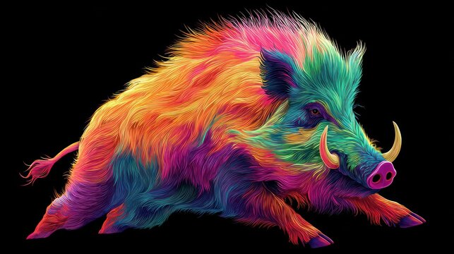 Vibrant multicolored wild boar in motion - Powered by Adobe