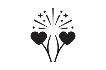 Obraz premium Romantic Fireworks icon silhouette vector with white background