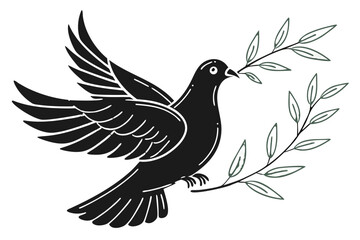 Obraz premium A dove in flight carries an olive branch, a symbol of peace