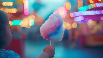 Child holding a cotton candy at a fair