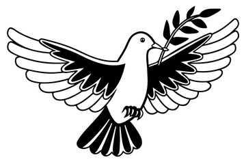 Obraz premium Dove bird carrying an olive branch in its beak