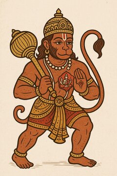 Divine Hanuman Ji Illustration on White Background &ndash; Spiritual Strength and Serenity
