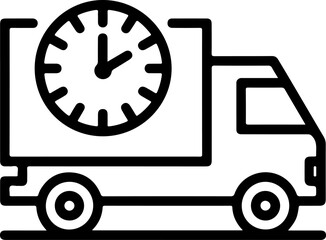 Delivery truck with a clock icon indicating timely logistics and transportation services
