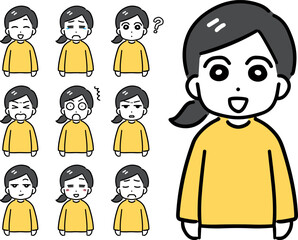 若い私服の女性のいろんな表情のセット(上半身・正面)