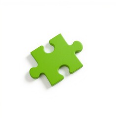Obraz premium A single, green puzzle piece lies isolated on a white background, ready to connect with others to form a whole.