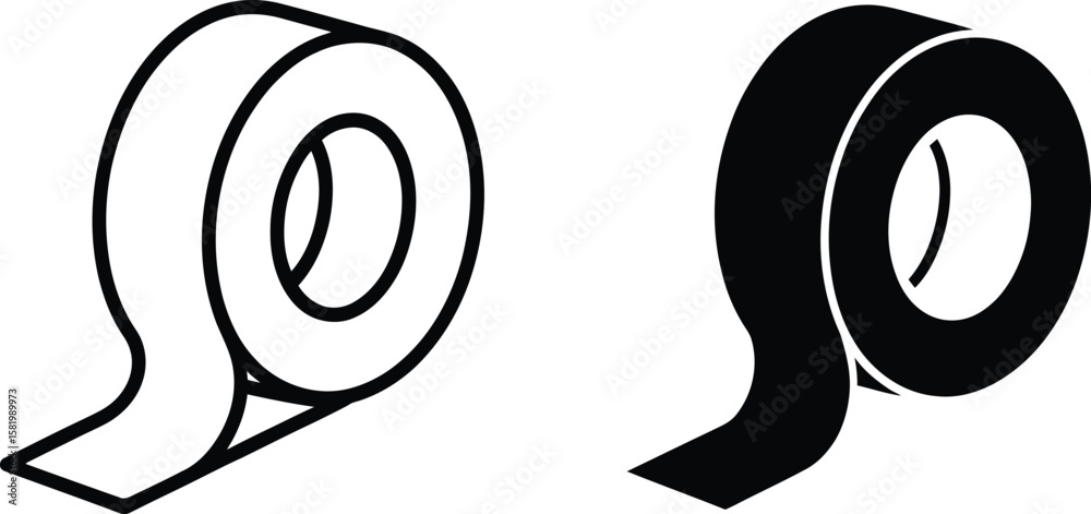 Fototapete two tape roll illustrations one in outline and one in solid black on a white background space for te