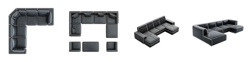 Modular Sectional Sofa Set: Top View and Isometric Perspective