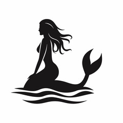 Mermaid Silhouette on Waves &ndash; Fantasy Sea Woman Vector Art