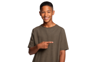 Smiling African boy pointing confidently to the side, ideal for themes of education, childhood, advertising