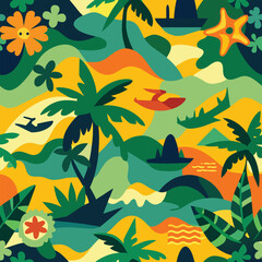Abstract summer-feeling camouflage wallpaper and pattern