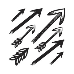 Arrow brush line chalk sketch texture brush vector set. Crayon marker scribble sketch stroke arrow element line brush hand drawn design. Texture abstract chalk, crayon style. Vector illustration