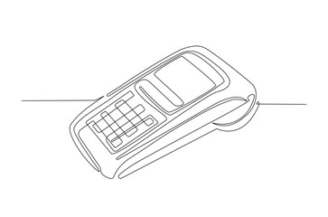EDC payment device in continuous one line drawing. Single line art illustration of payment POS terminal.