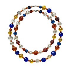 Fototapeta premium Elegant Beaded Necklaces: Amber, Blue, & Crystal Jewelry