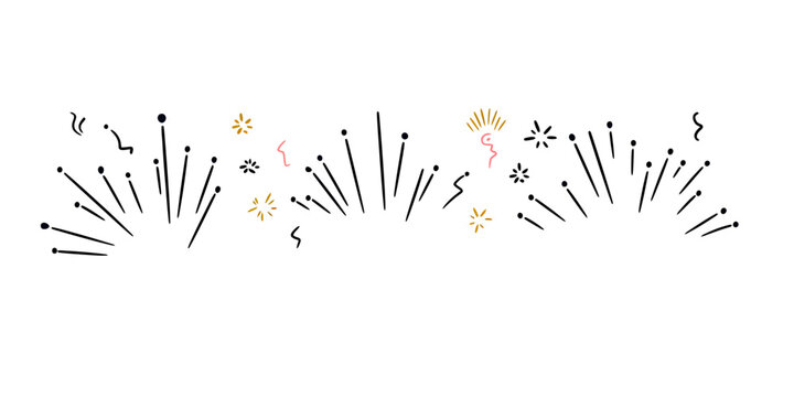 Hand drawn confetti burst lines with spark stars and swirling rays celebration explosion in minimalist flat vector style decorative element for festive design