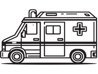 Emergency ambulance vehicle icon in line vector art